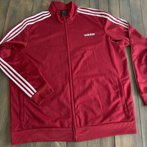 Red Maroon Adidas Essentials 3-Stripes Tricot Track Jacket Mens Size 2XL (N8) - Picture 1 of 8